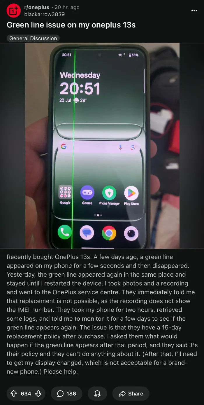 oneplus-13s-green-line-issue