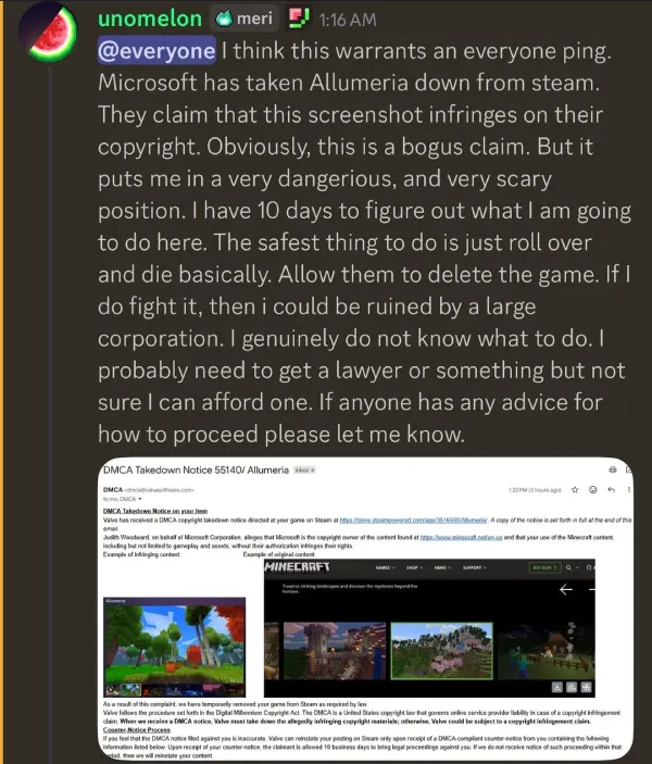 allumeria-dev-take-down-notice-post-discord